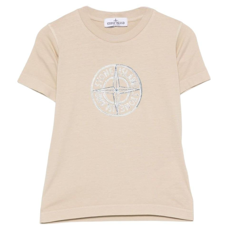 T-shirt per bambino Stone Island Junior beige con caratteristico logo sul davanti - Rubino Kids
