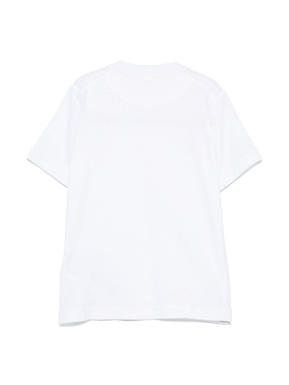 T-shirt per bambino Stone Island Junior bianco con ricamo con orlo dritto - Rubino Kids