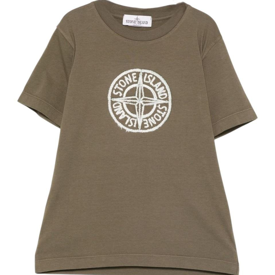 T-shirt per bambino Stone Island Junior verde con caratteristico logo sul davanti - Rubino Kids