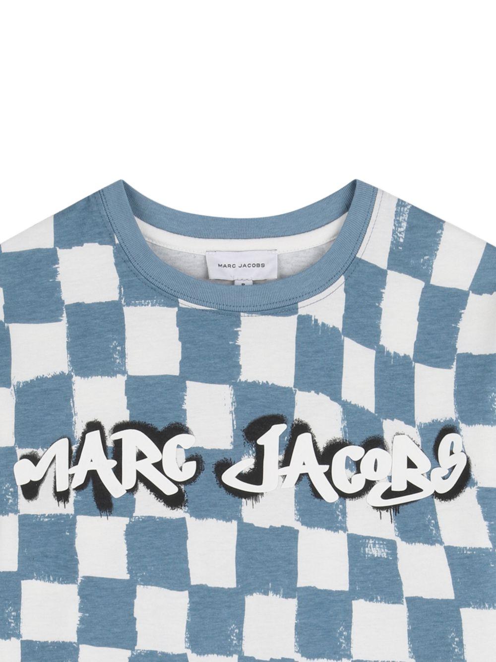 T-shirt per bambino the Marc Jacobs Kids azzurro con stampa a scacchi - Rubino Kids