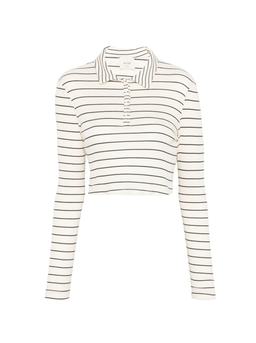 T-shirt per donna Alysi bianca con design a righe nere - Rubino Kids