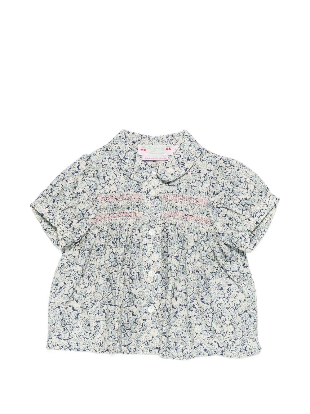 T-shirt per neonata Bonpoint blu con stampa a fiori - Rubino Kids