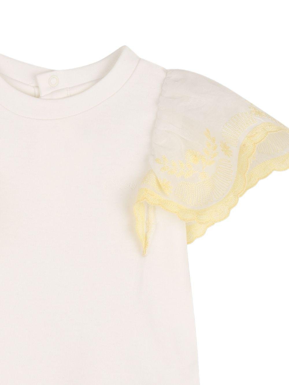 T-shirt per neonata Chloé Kids bianca con ruches - Rubino Kids