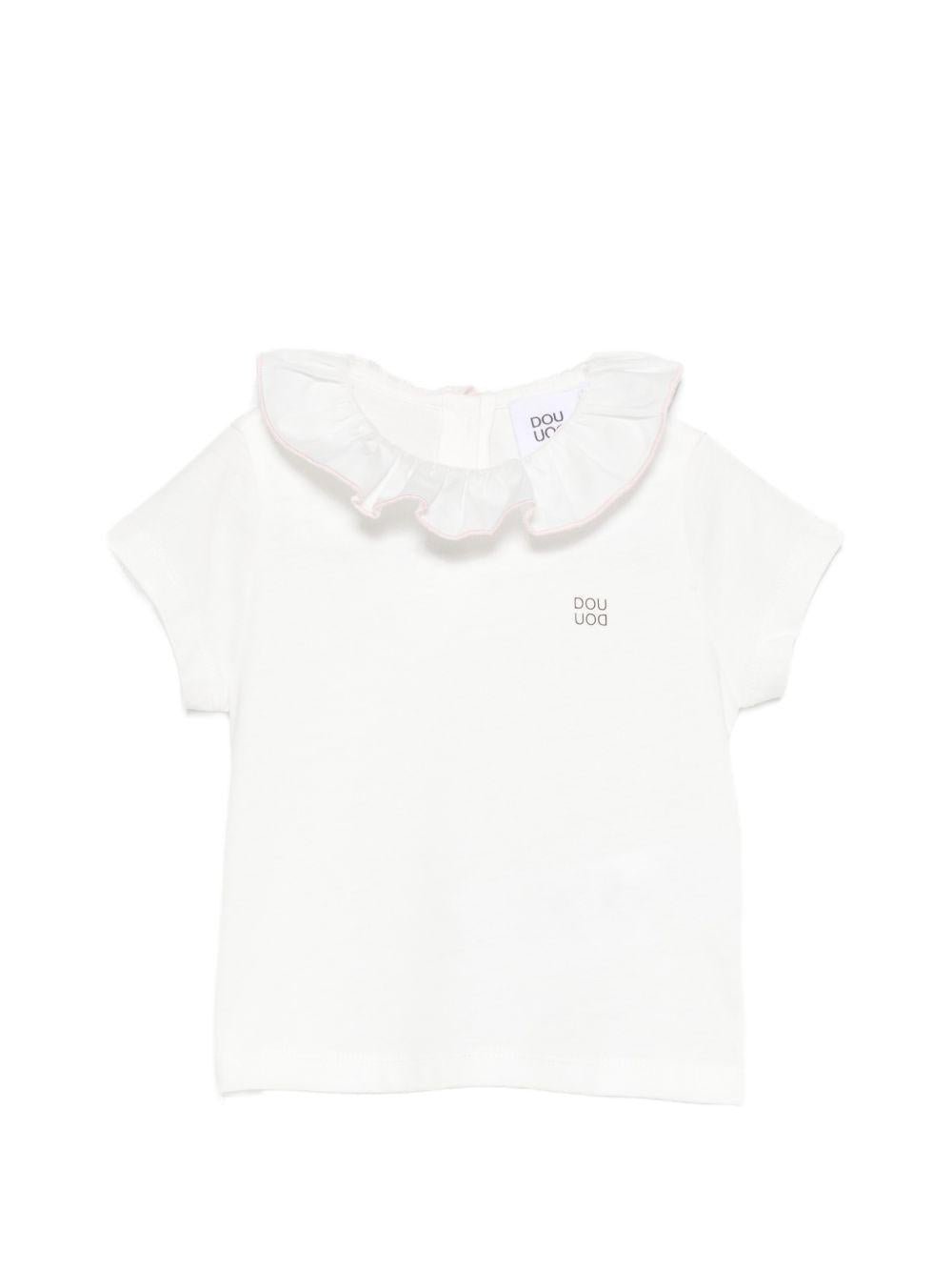 T-shirt per neonata Douuod Kids bianca con ruches - Rubino Kids