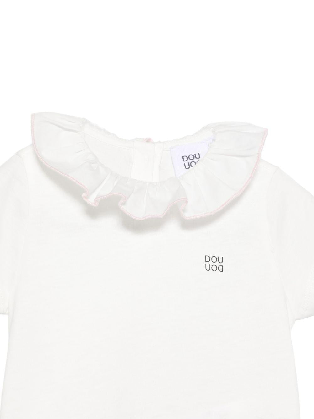T-shirt per neonata Douuod Kids bianca con ruches - Rubino Kids