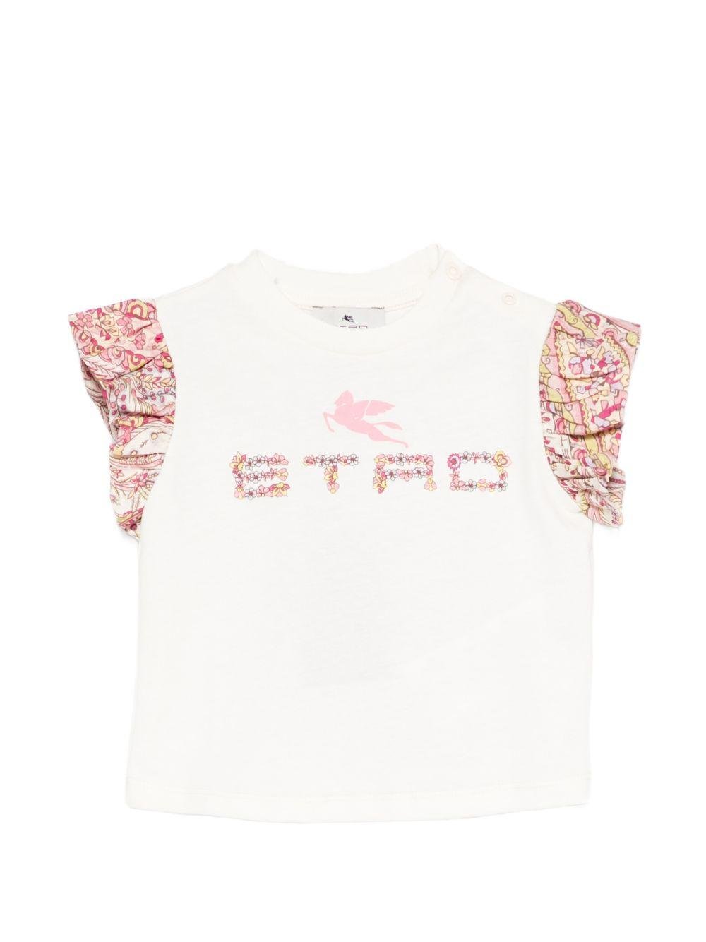 T-shirt per neonata Etro Kids beige con dettagli floreali - Rubino Kids