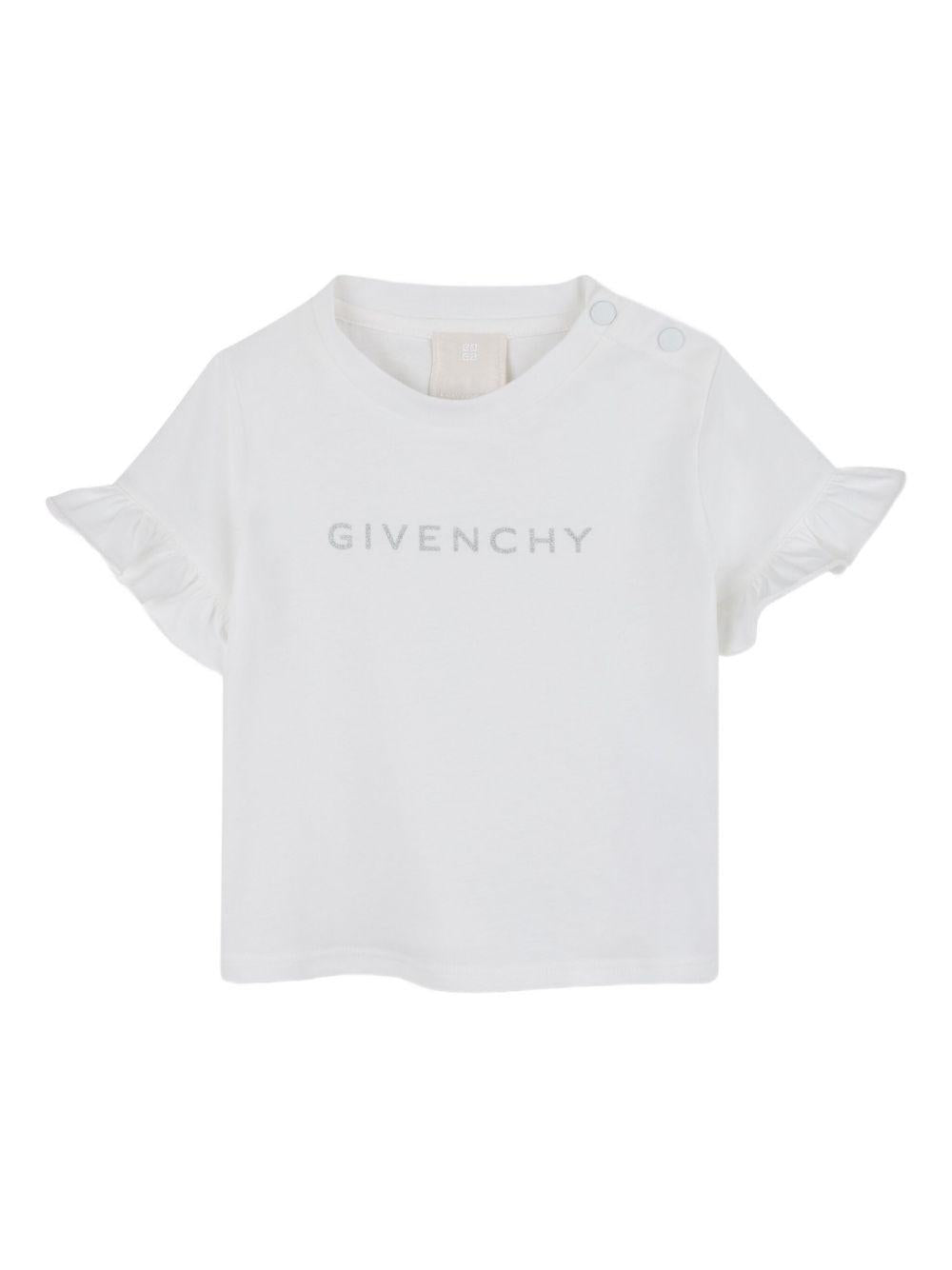 T-shirt per neonata Givenchy Kids bianco con maniche increspate - Rubino Kids