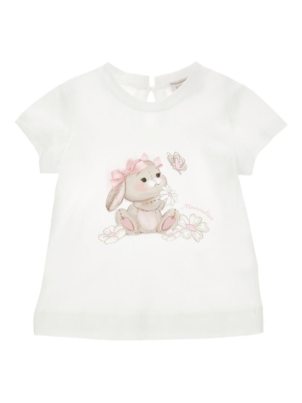 T-shirt per neonata Monnalisa bianca con stampa coniglietta - Rubino Kids