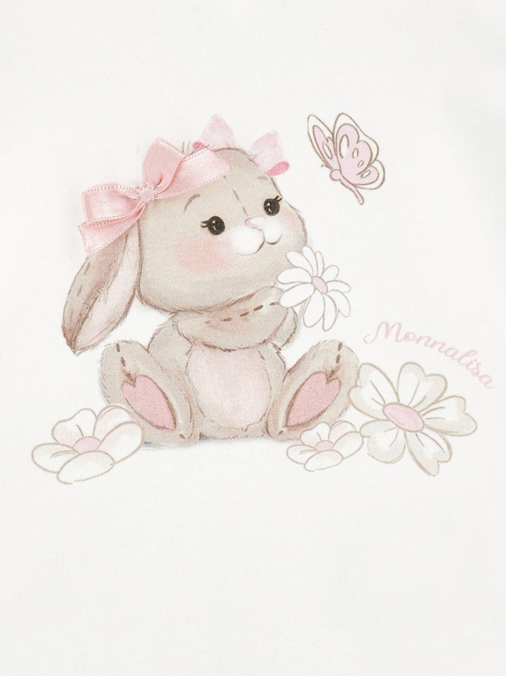 T-shirt per neonata Monnalisa bianca con stampa coniglietta - Rubino Kids