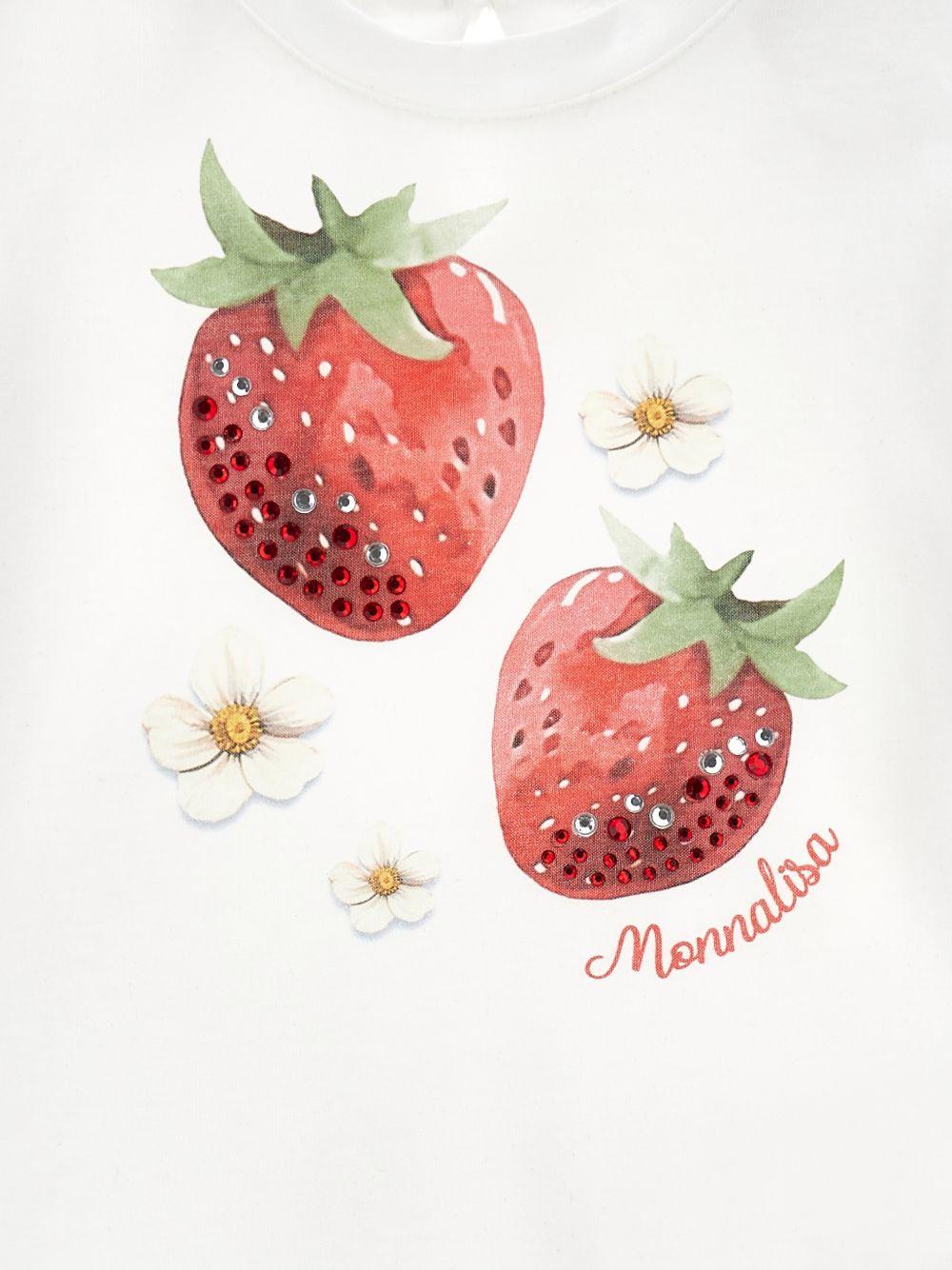 T-shirt per neonata Monnalisa bianca con stampa fragole - Rubino Kids