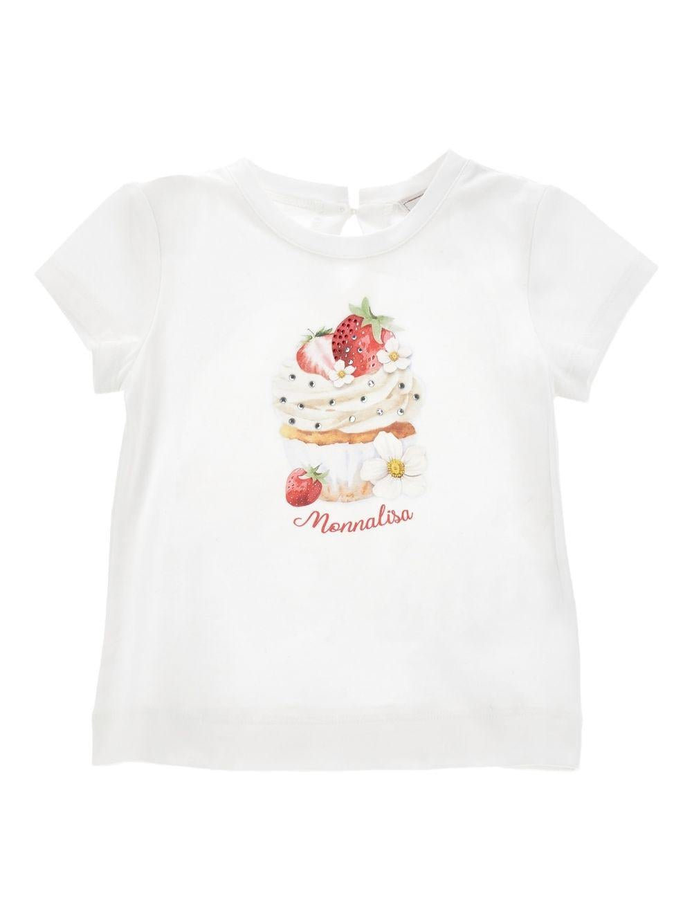 T-shirt per neonata Monnalisa bianca con stampa grafica sul davanti - Rubino Kids
