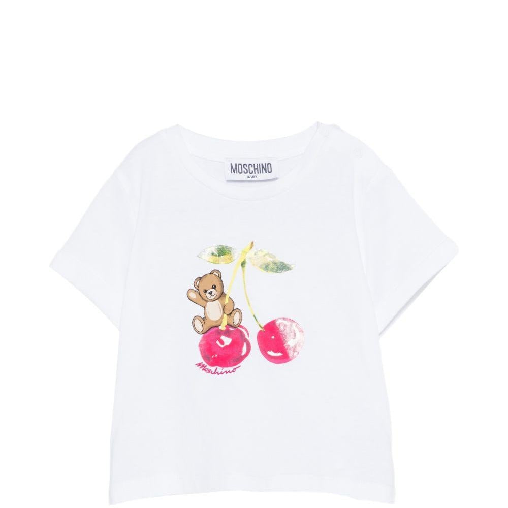T-shirt per neonata Moschino Kids bianca con stampa Cherry - Rubino Kids