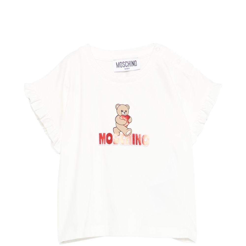 T-shirt per neonata Moschino Kids bianca con stampa Teddy Bear - Rubino Kids