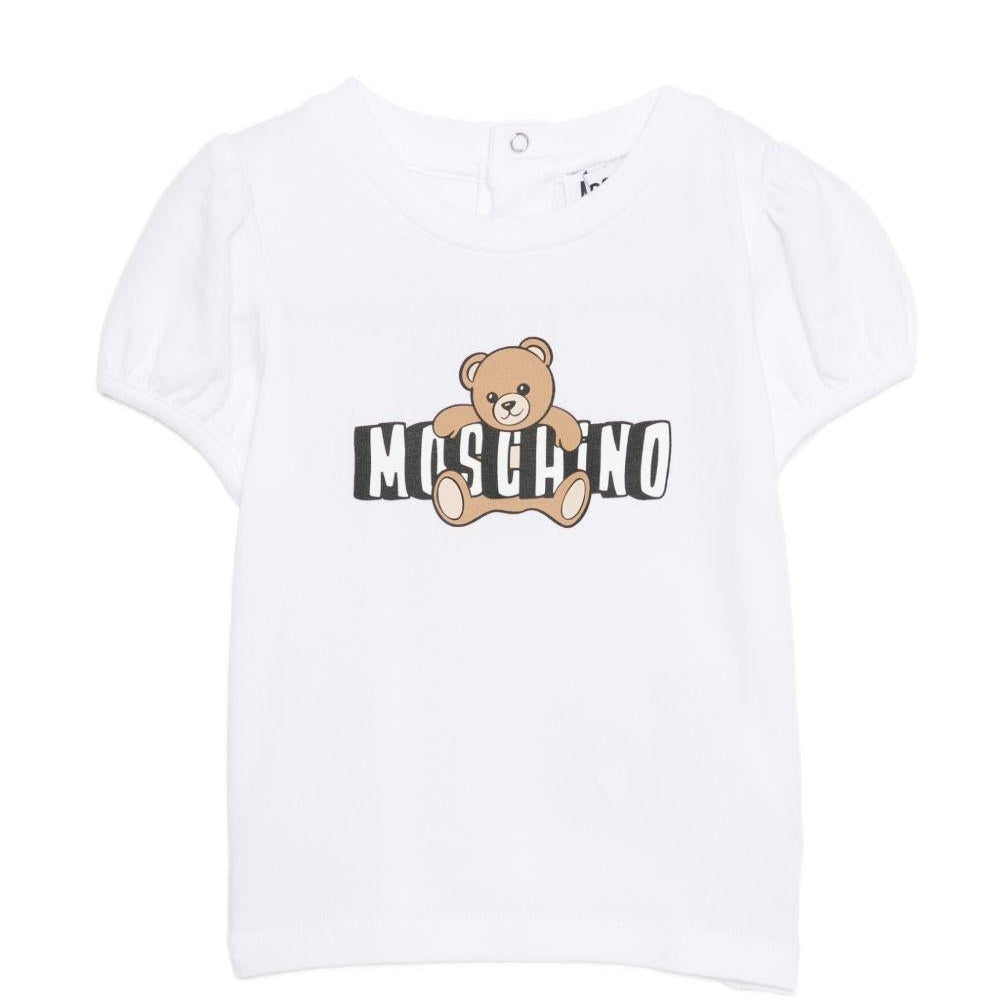 T-shirt per neonata Moschino Kids bianco con maniche a palloncino - Rubino Kids