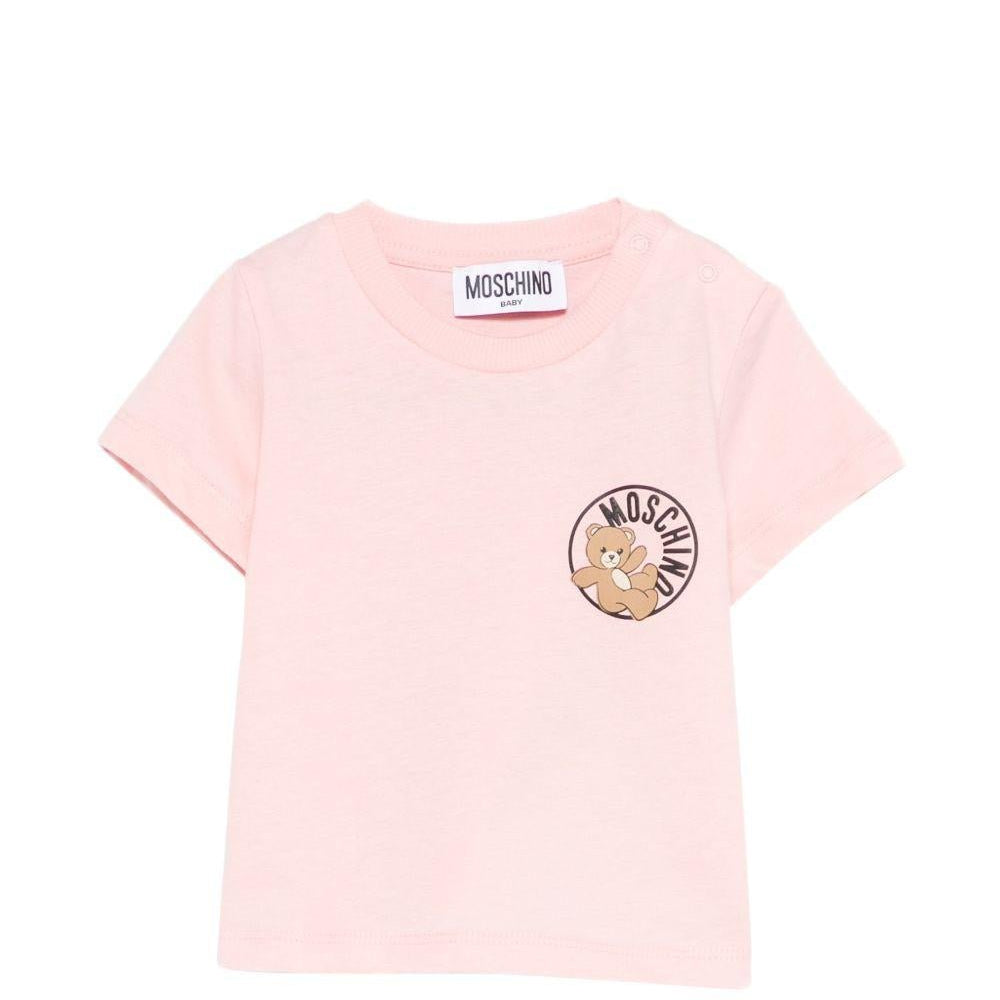 T-shirt per neonata Moschino Kids rosa con logo sul davanti - Rubino Kids