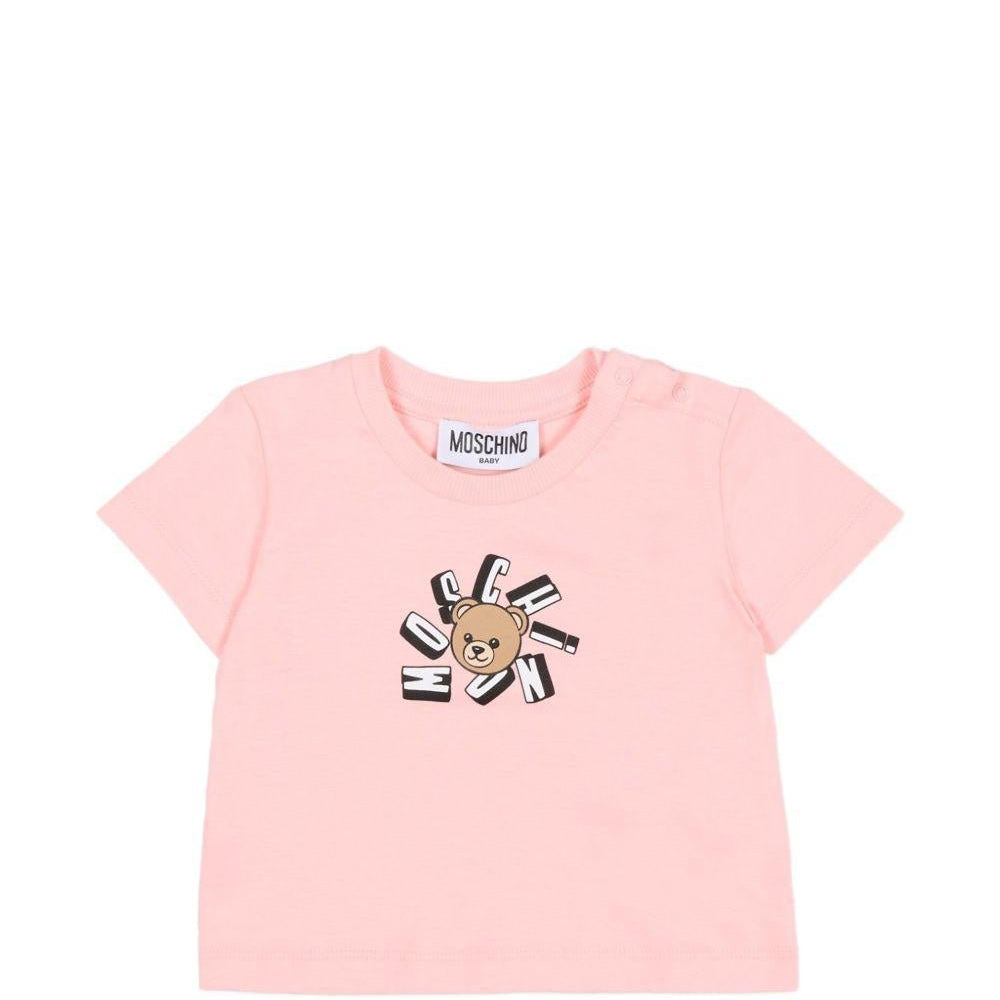 T-shirt per neonata Moschino Kids rosa con motivo Teddy Bear - Rubino Kids
