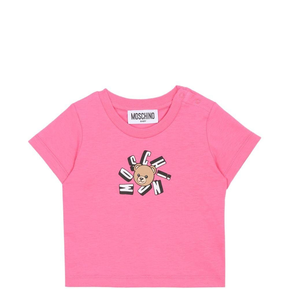 T-shirt per neonata Moschino Kids rosa con motivo Teddy Bear - Rubino Kids