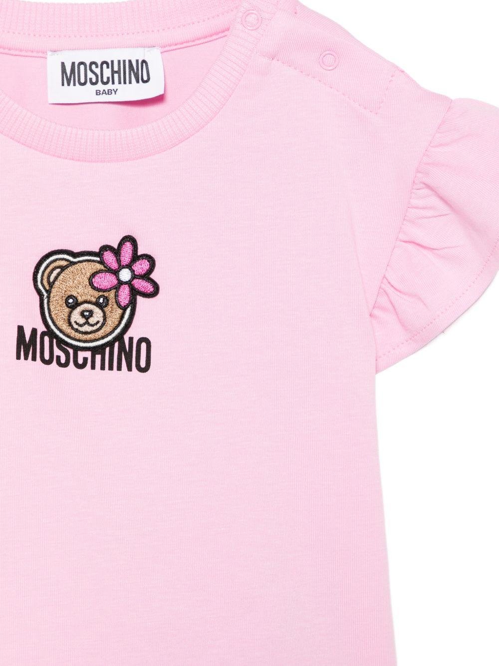 T-shirt per neonata Moschino Kids rosa con ricamo Teddy Bear - Rubino Kids