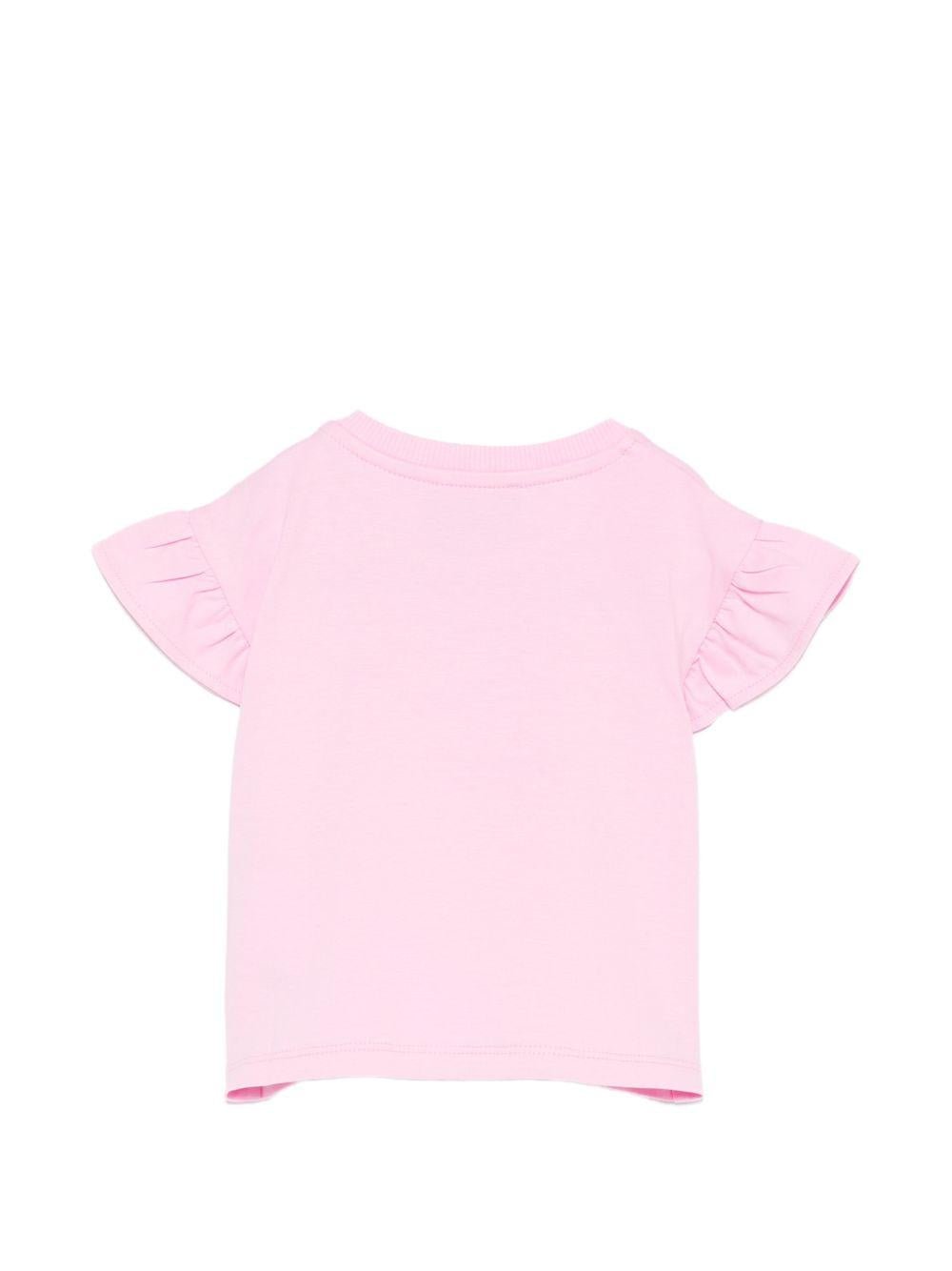 T-shirt per neonata Moschino Kids rosa con ricamo Teddy Bear - Rubino Kids