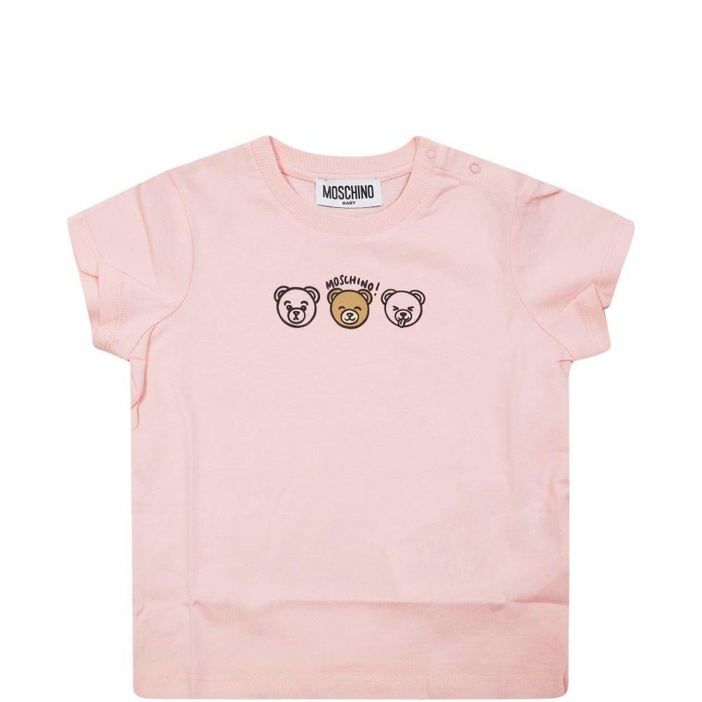 T-shirt per neonata Moschino Kids rosa con stampa tre orsetti sul davanti - Rubino Kids