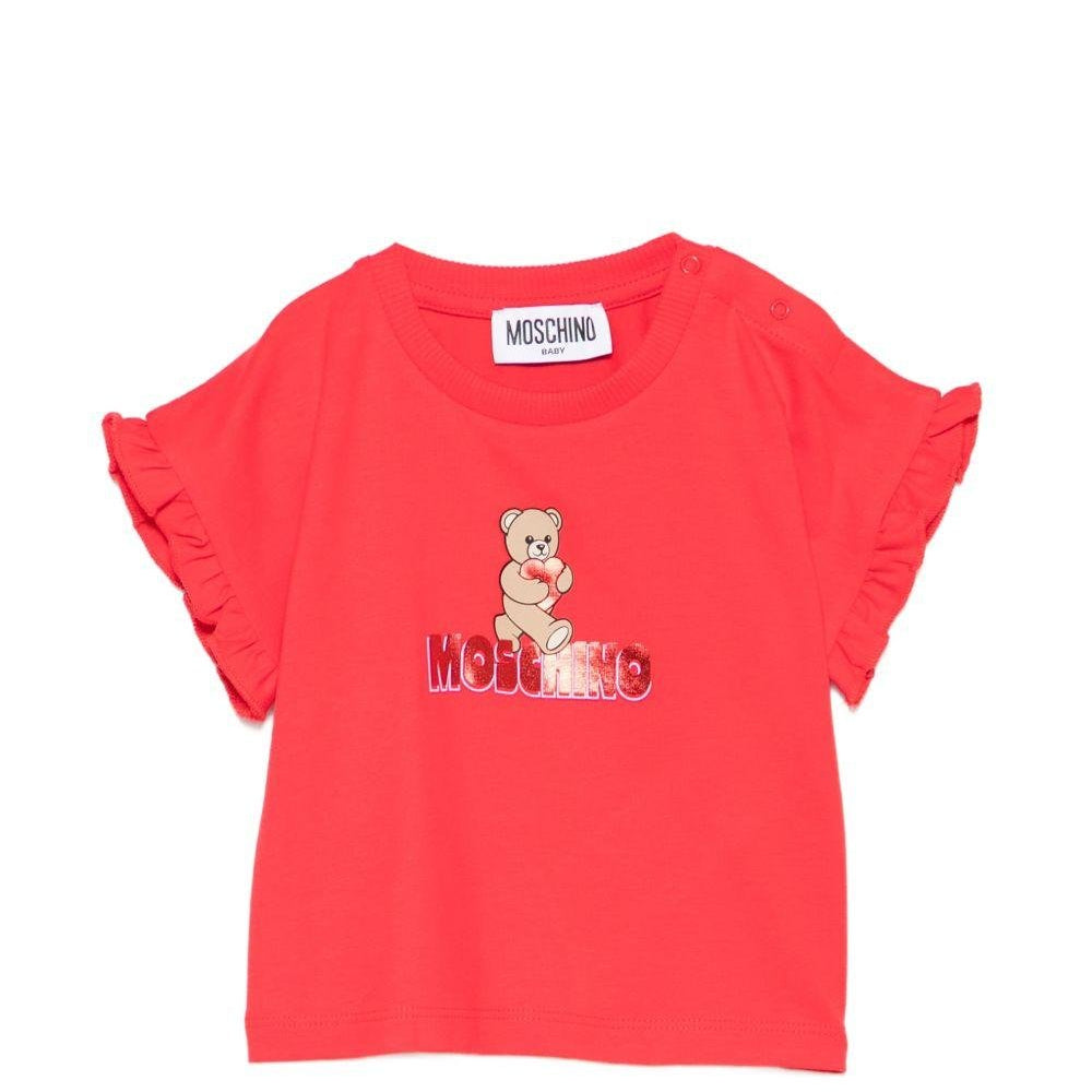 T-shirt per neonata Moschino Kids rossa con ruches - Rubino Kids