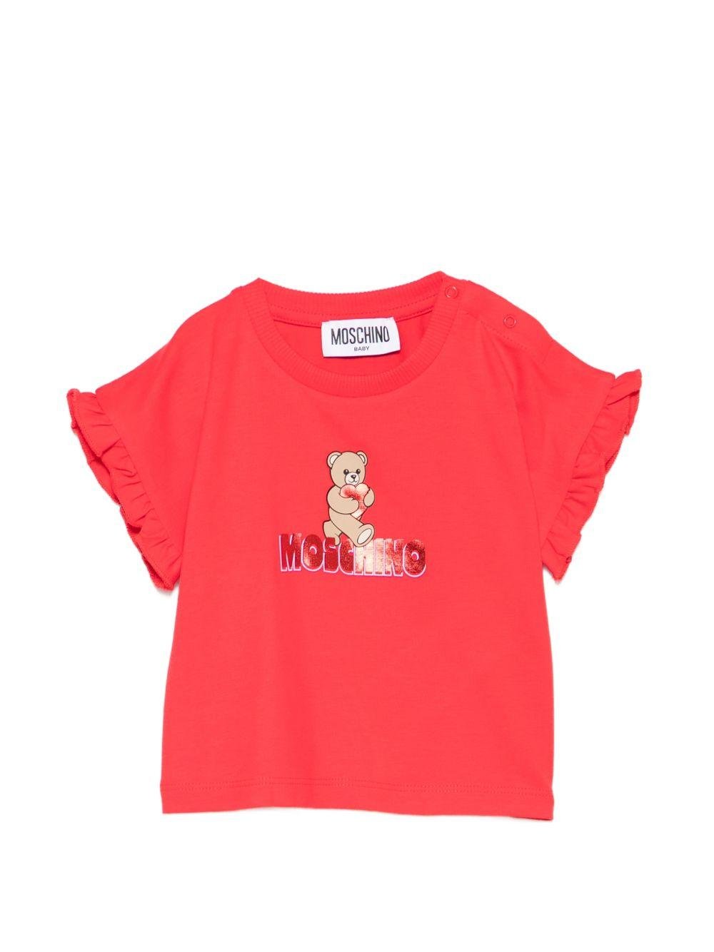 T-shirt per neonata Moschino Kids rossa con ruches - Rubino Kids