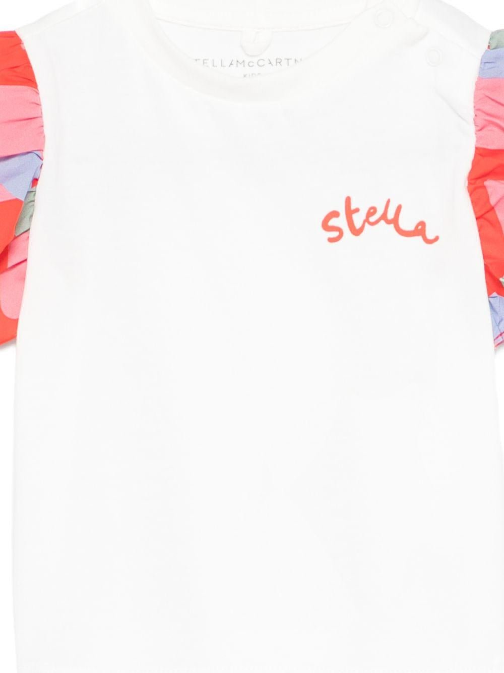 T-shirt per neonata Stella McCartney Kids bianca con maniche a contrasto - Rubino Kids