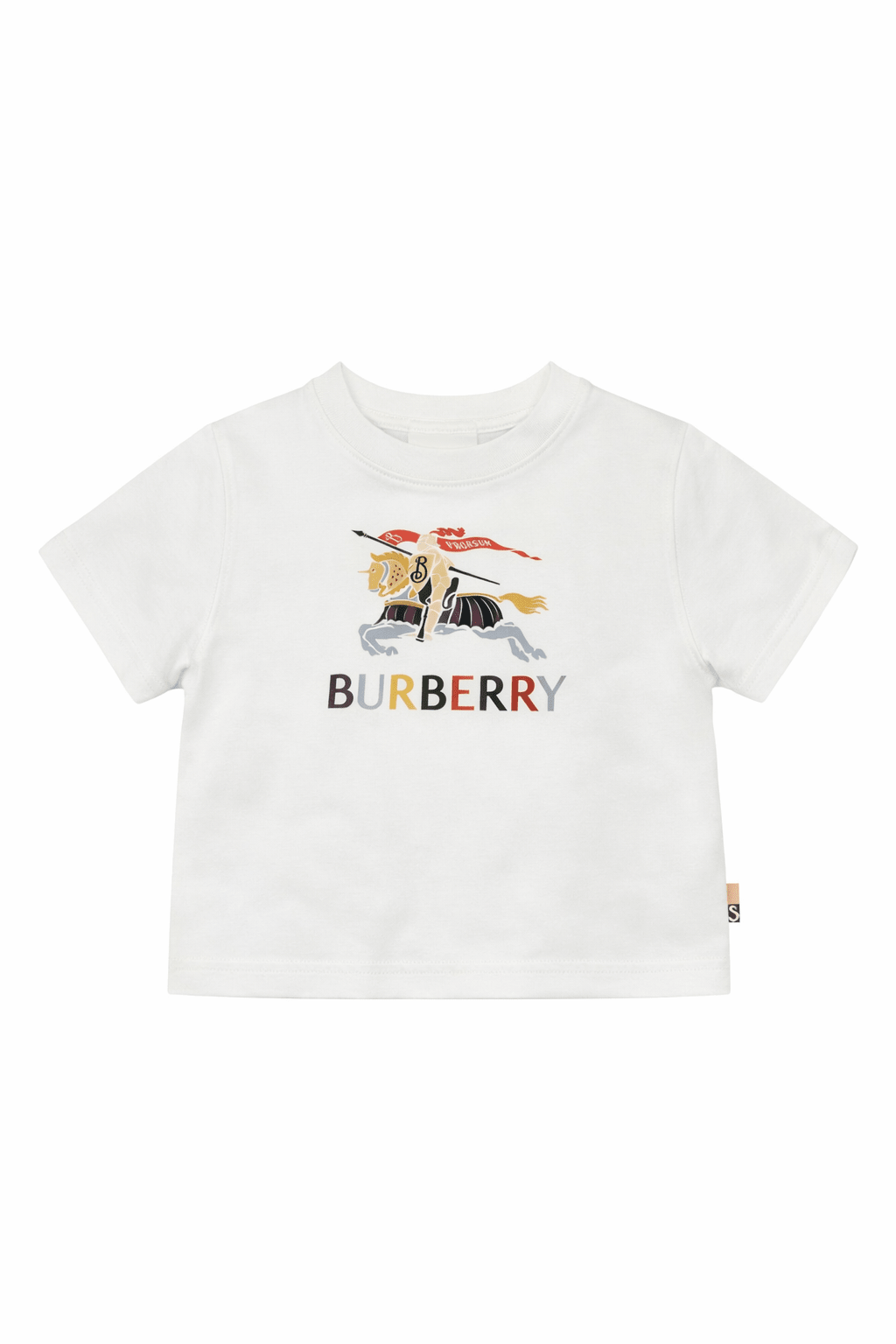 T-shirt per neonati Burberry Kids bianca con Equestrian Knight sul davanti - Rubino Kids