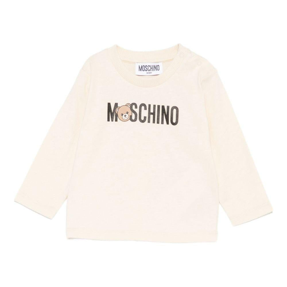 T-shirt per neonati Moschino Kids beige con stampa logo - Rubino Kids