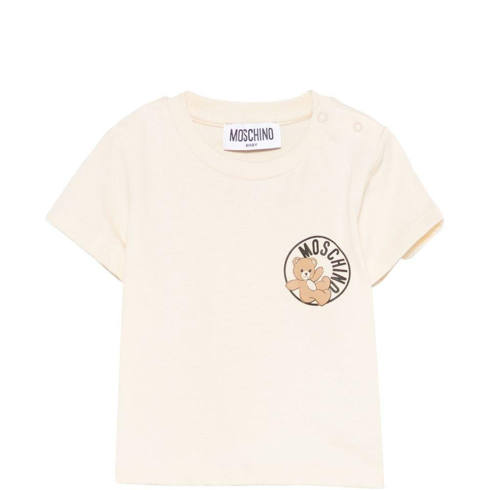 T-shirt per neonati Moschino Kids beige con Teddy sul davanti - Rubino Kids