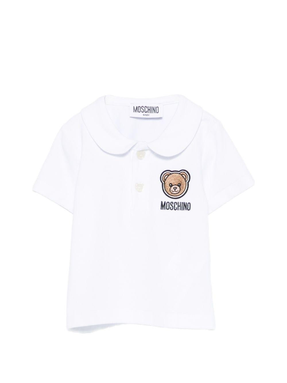 T-shirt per neonati Moschino Kids bianca con colletto alla Peter Pan - Rubino Kids