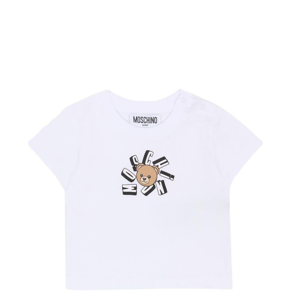 T-shirt per neonati Moschino Kids bianca con motivo Teddy Bear - Rubino Kids