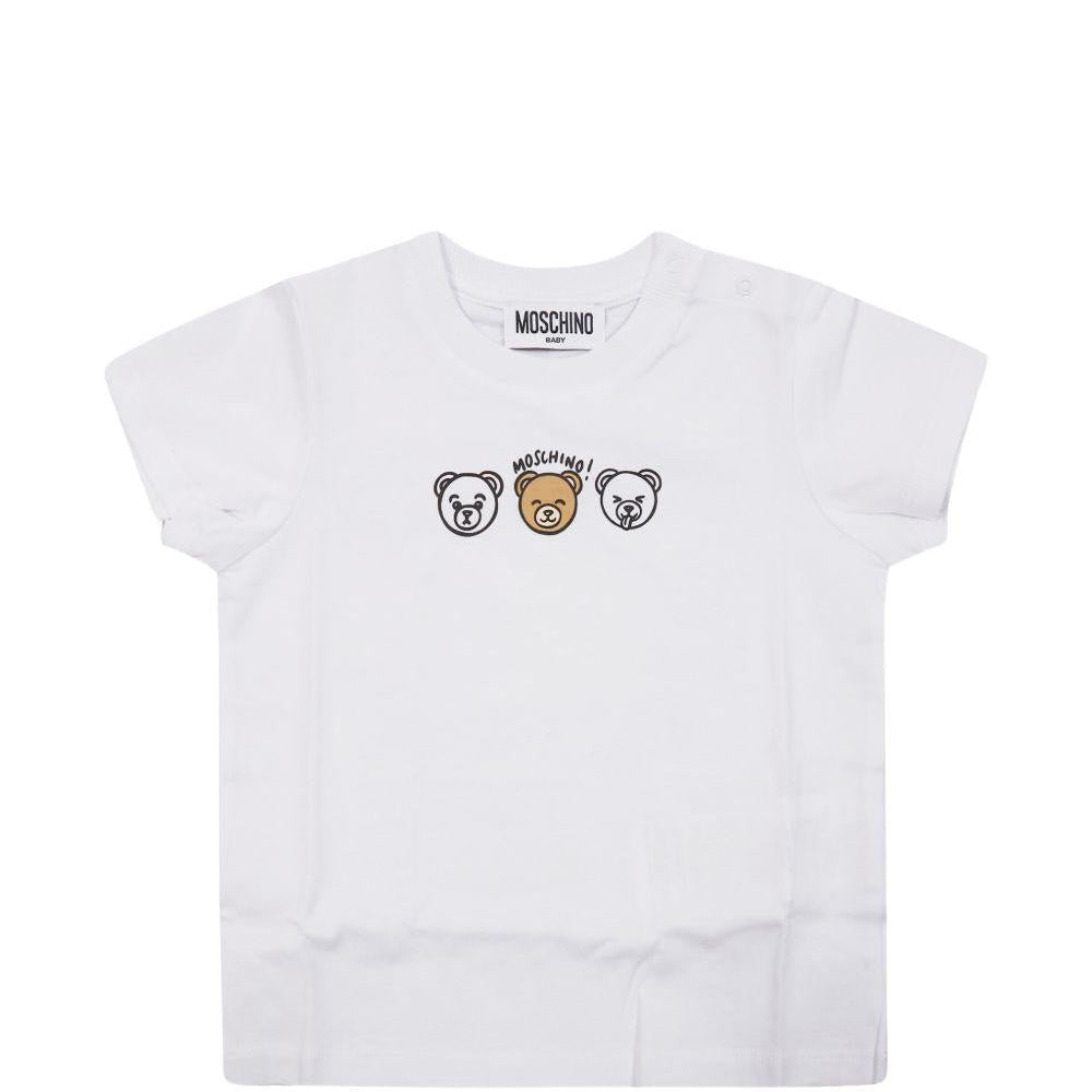 T-shirt per neonati Moschino Kids bianca con stampa orsetti sorridenti - Rubino Kids