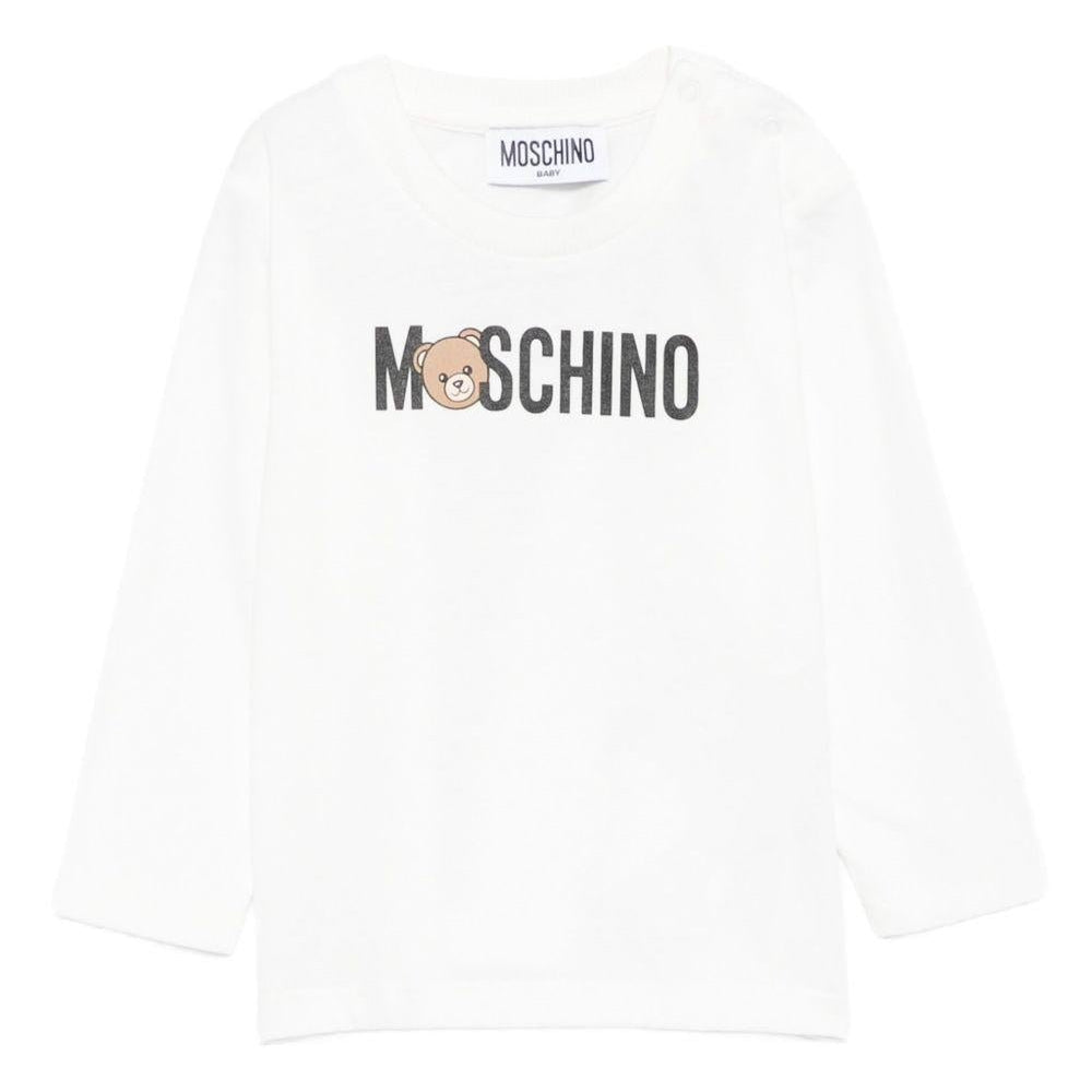 T-shirt per neonati Moschino Kids bianca con stampa Teddy - Rubino Kids