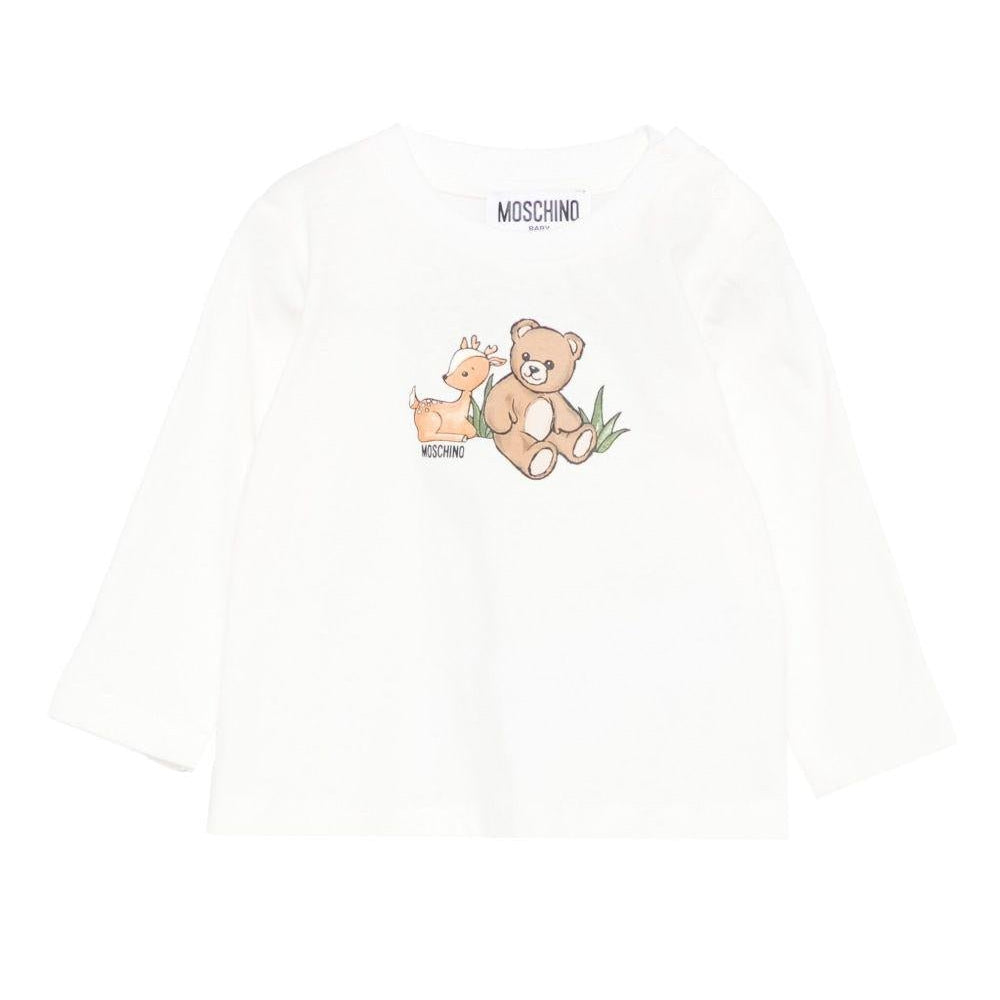 T-shirt per neonati Moschino Kids bianco con stampa grafica - Rubino Kids