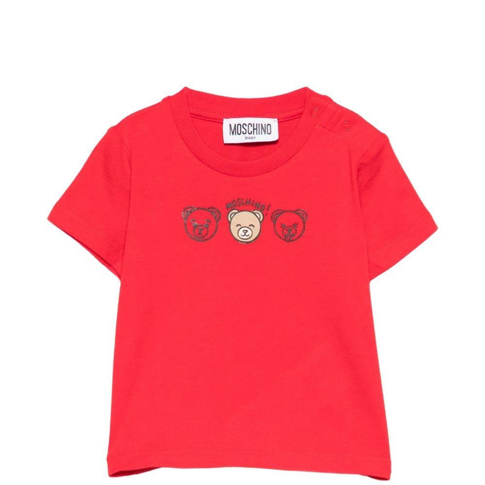 T-shirt per neonati Moschino Kids rossa con stampa tre orsetti - Rubino Kids