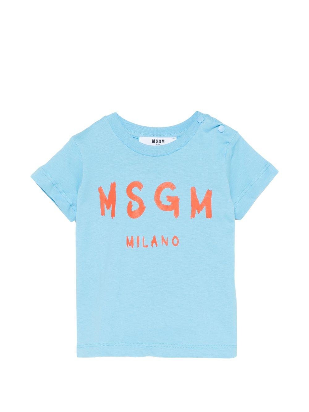 T-shirt per neonati MSGM Kids azzurra con logo sul davanti - Rubino Kids