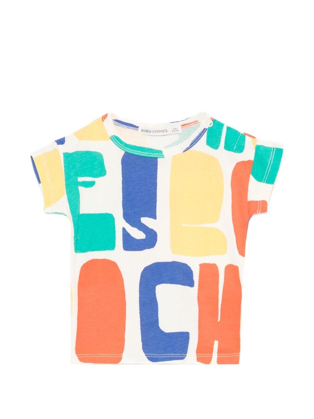 T-shirt per neonato Bobo Choses bianca con stampa logo multicolore - Rubino Kids