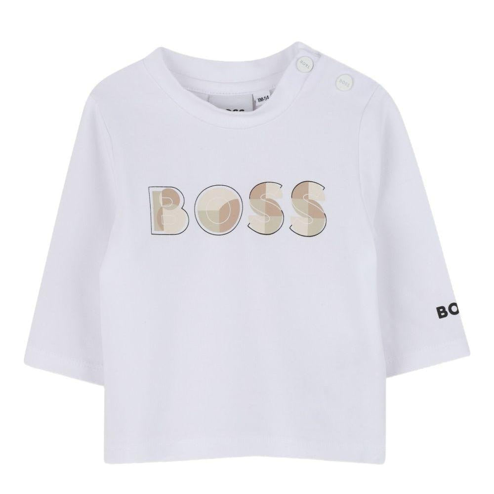 T-shirt per neonato Boss Kids bianca con maniche a 3/4 - Rubino Kids