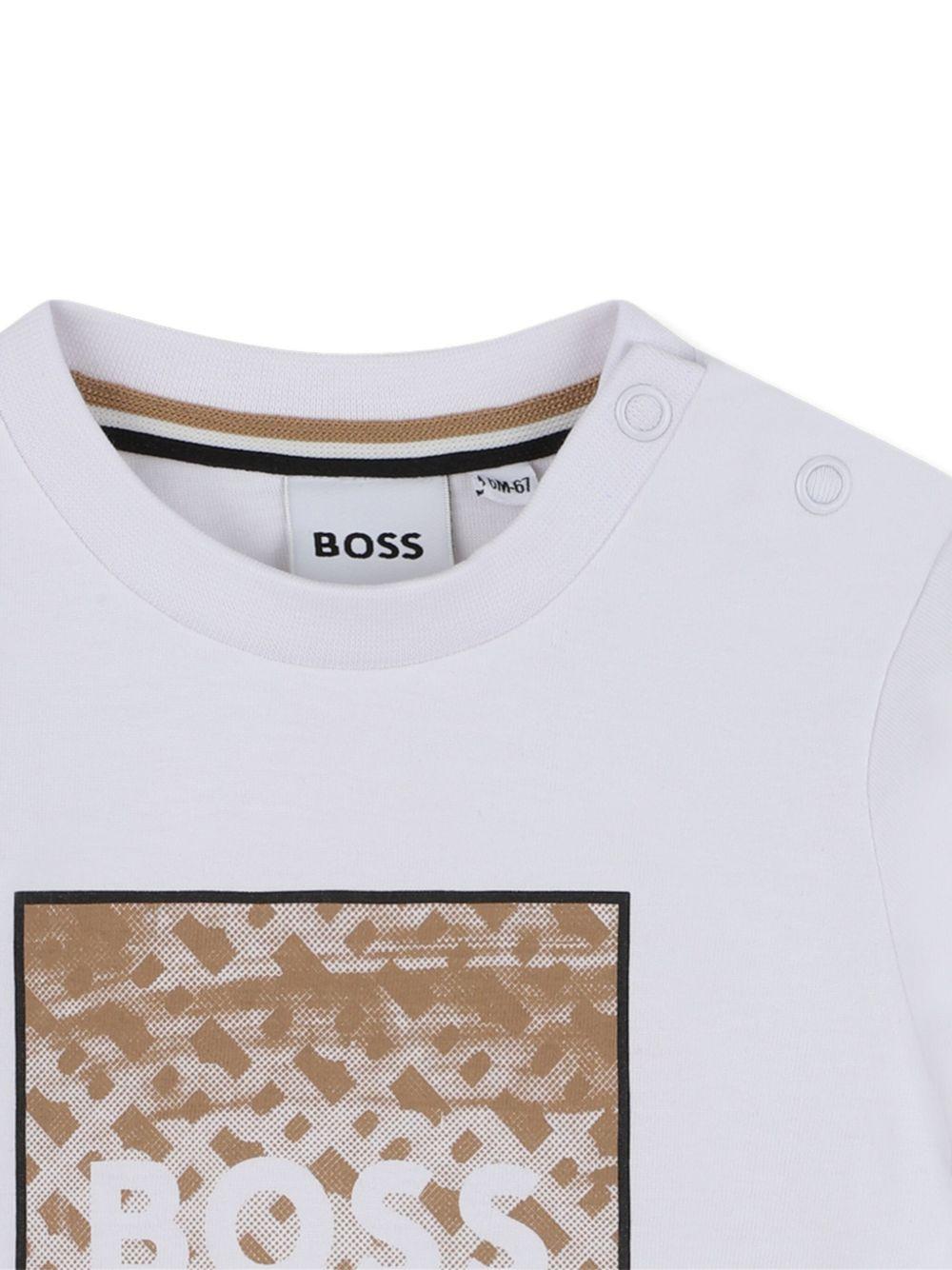 T-shirt per neonato Boss Kids bianco con stampa logo sul davanti - Rubino Kids