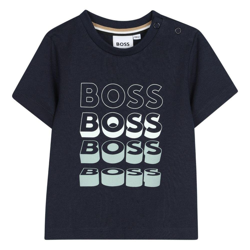 T-shirt per neonato Boss Kids blu navy a girocollo - Rubino Kids