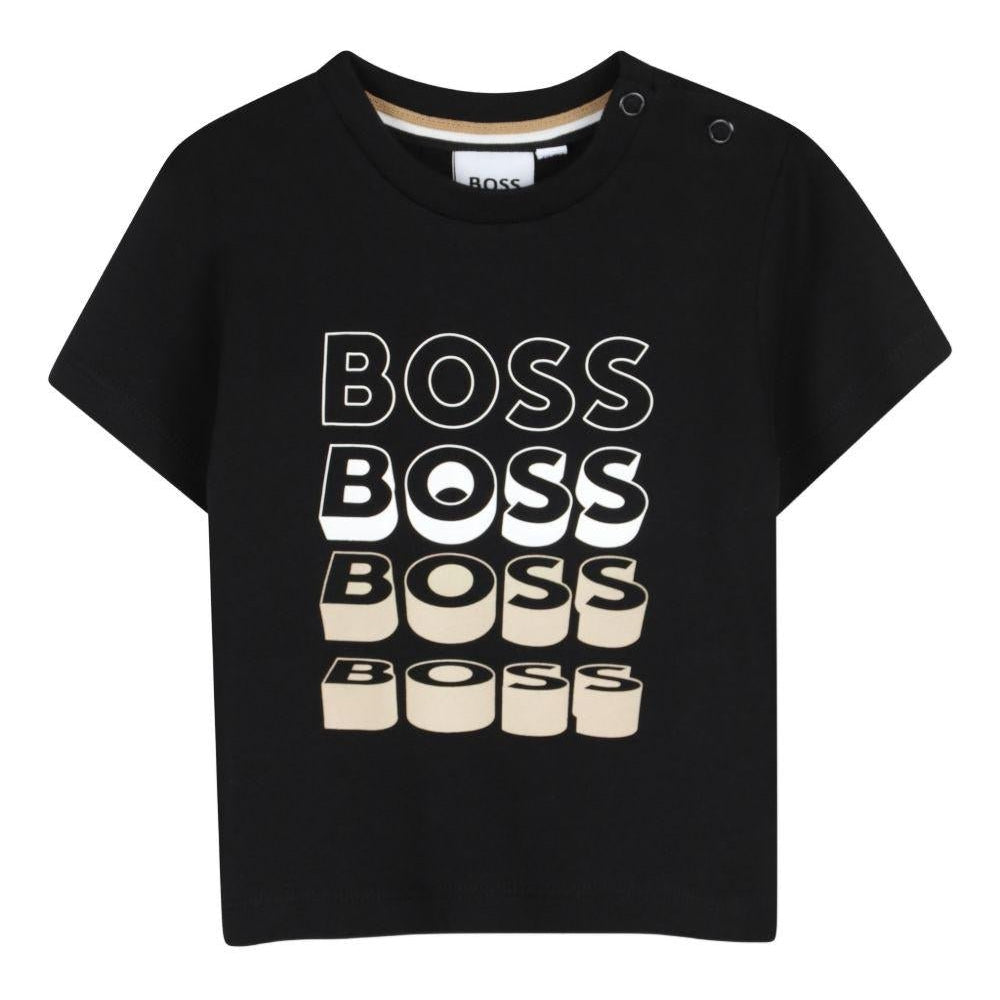 T-shirt per neonato Boss Kids nero con stampa grafica sul davanti - Rubino Kids