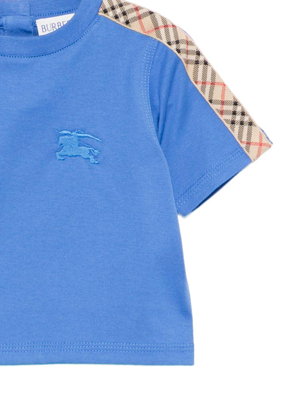 T-shirt per neonato Burberry Kids blu con inserti con motivo Vintage Check - Rubino Kids