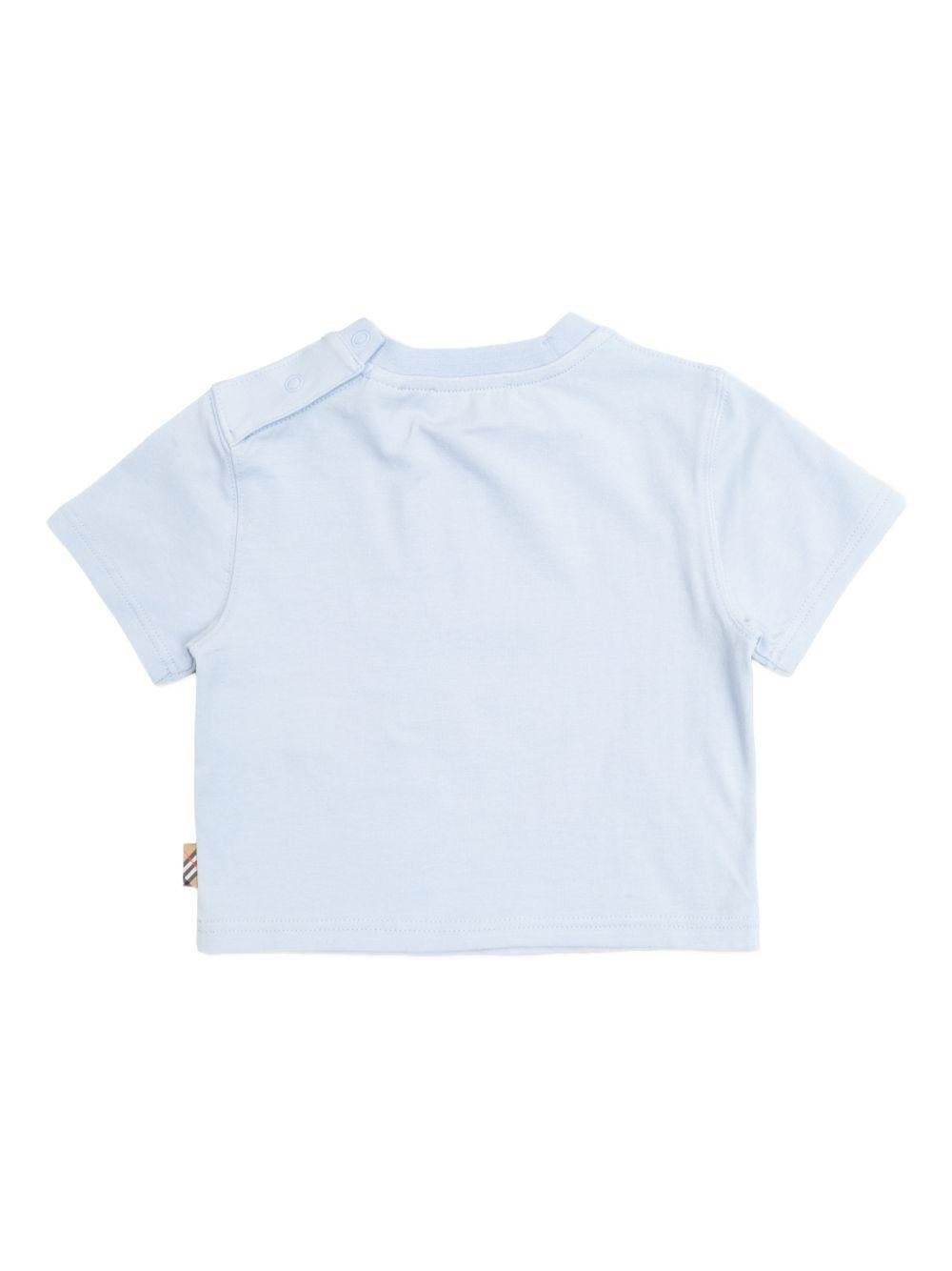 T-shirt per neonato Burberry Kids blu con stampa logo sul davanti - Rubino Kids