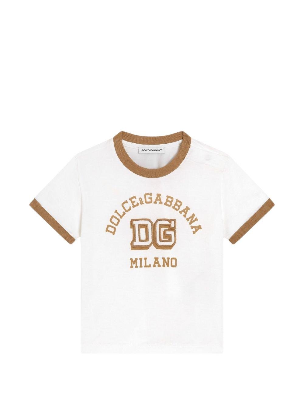 T-shirt per neonato Dolce & Gabbana Kids bianca con logo sul davanti - Rubino Kids