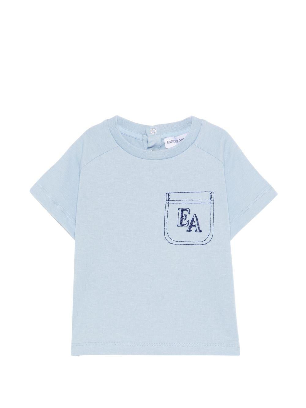 T-shirt per neonato Emporio Armani Kids azzurra con taschino sul petto - Rubino Kids