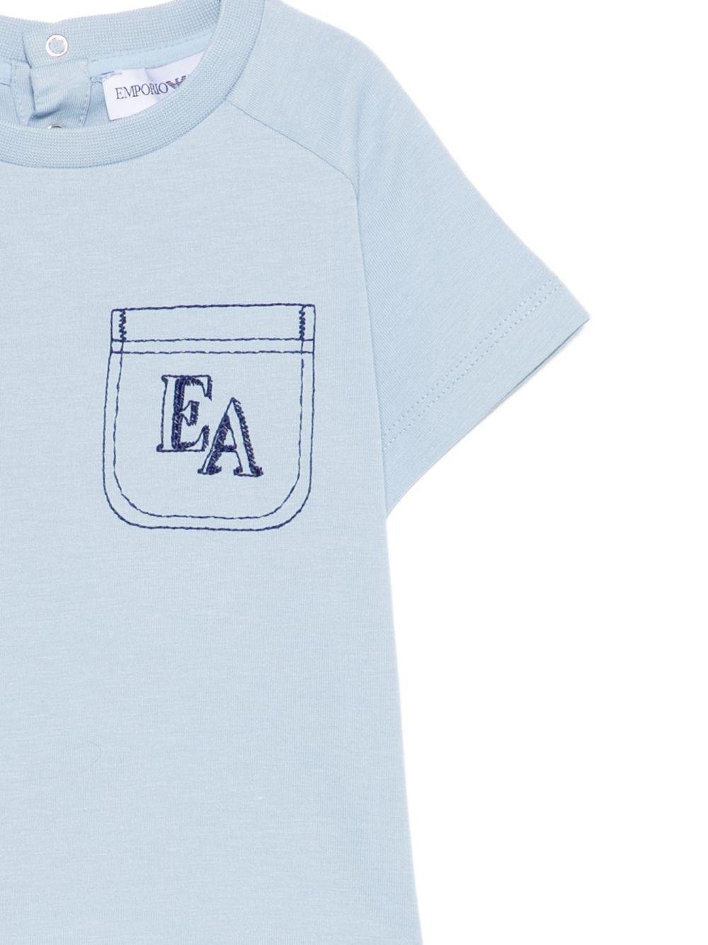 T-shirt per neonato Emporio Armani Kids azzurra con taschino sul petto - Rubino Kids