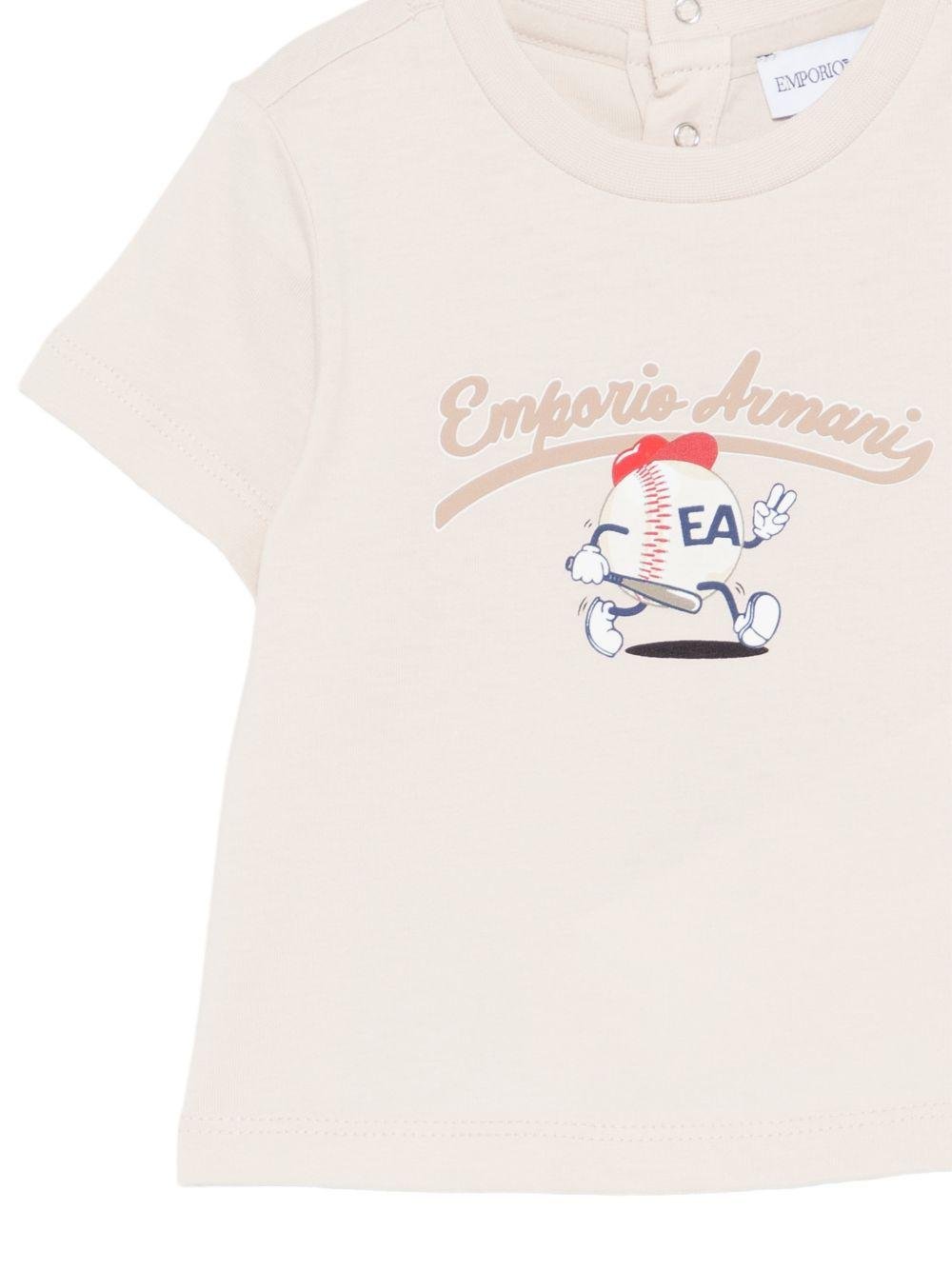 T-shirt per neonato Emporio Armani Kids beige con stampa pallina da tennis - Rubino Kids