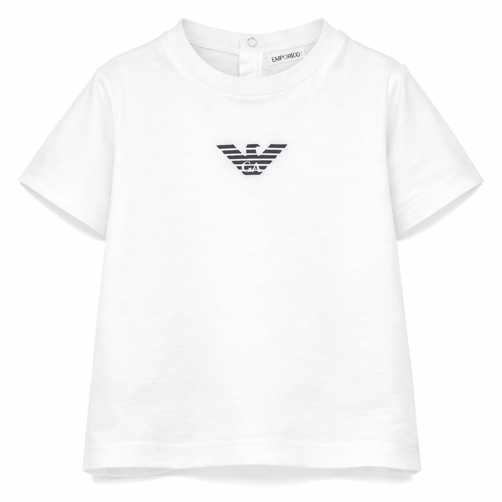 T-shirt per neonato Emporio Armani Kids bianca con logo aquila sul davanti - Rubino Kids