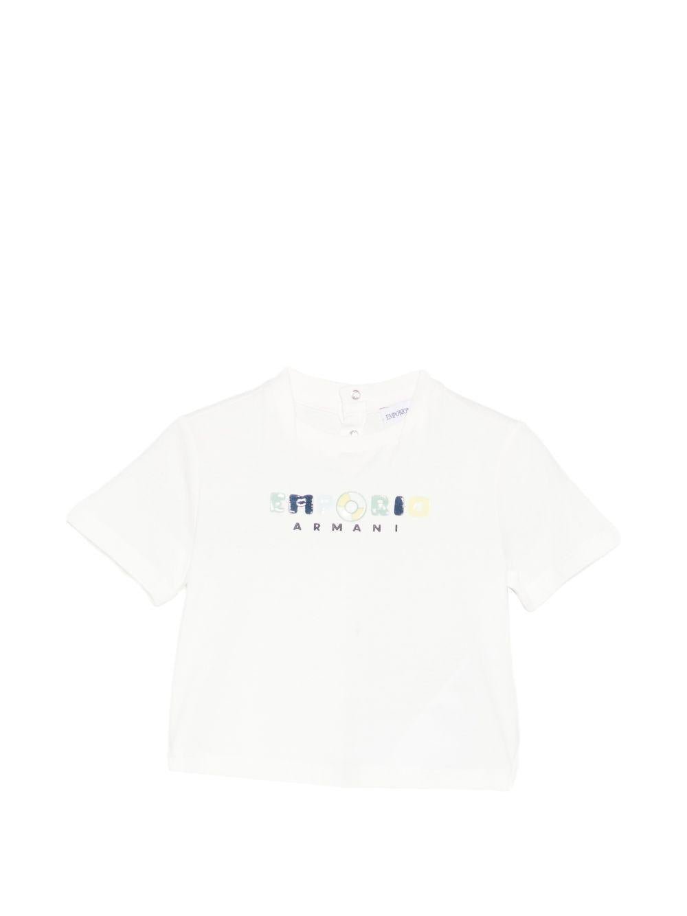 T-shirt per neonato Emporio Armani Kids bianca con logo sul davanti - Rubino Kids